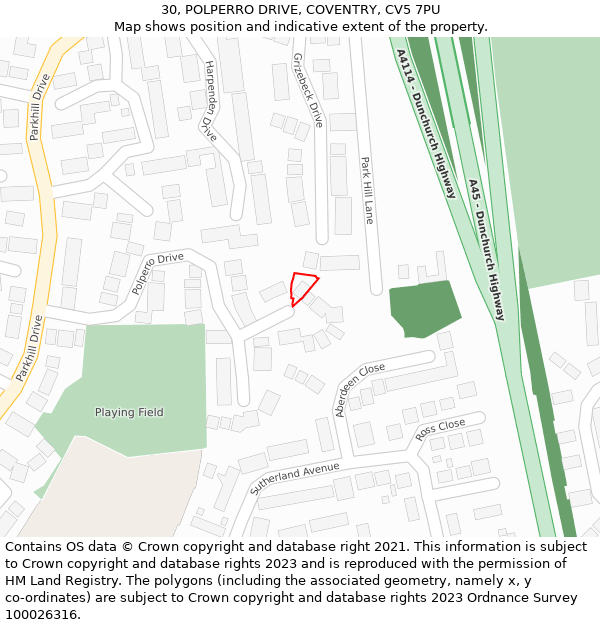 30, POLPERRO DRIVE, COVENTRY, CV5 7PU: Location map and indicative extent of plot
