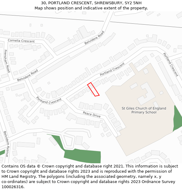 30, PORTLAND CRESCENT, SHREWSBURY, SY2 5NH: Location map and indicative extent of plot