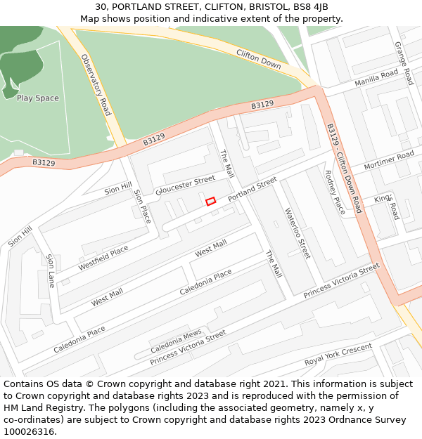 30, PORTLAND STREET, CLIFTON, BRISTOL, BS8 4JB: Location map and indicative extent of plot