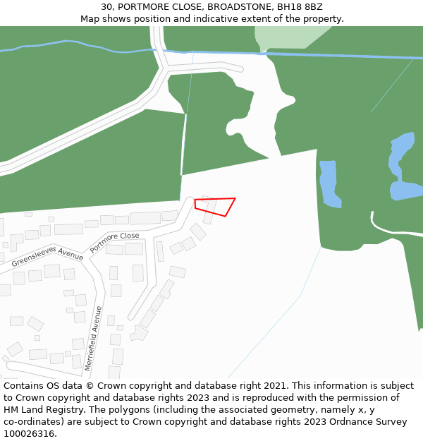30, PORTMORE CLOSE, BROADSTONE, BH18 8BZ: Location map and indicative extent of plot