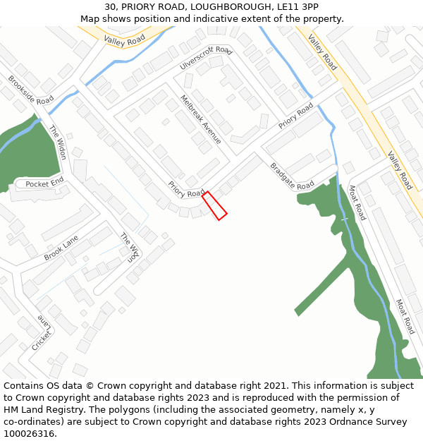 30, PRIORY ROAD, LOUGHBOROUGH, LE11 3PP: Location map and indicative extent of plot