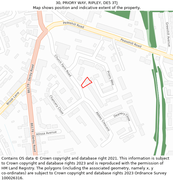 30, PRIORY WAY, RIPLEY, DE5 3TJ: Location map and indicative extent of plot