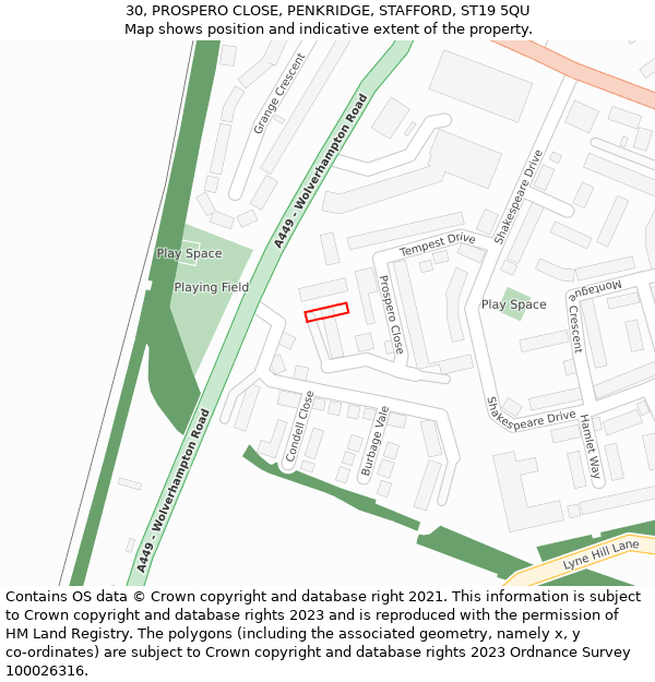 30, PROSPERO CLOSE, PENKRIDGE, STAFFORD, ST19 5QU: Location map and indicative extent of plot