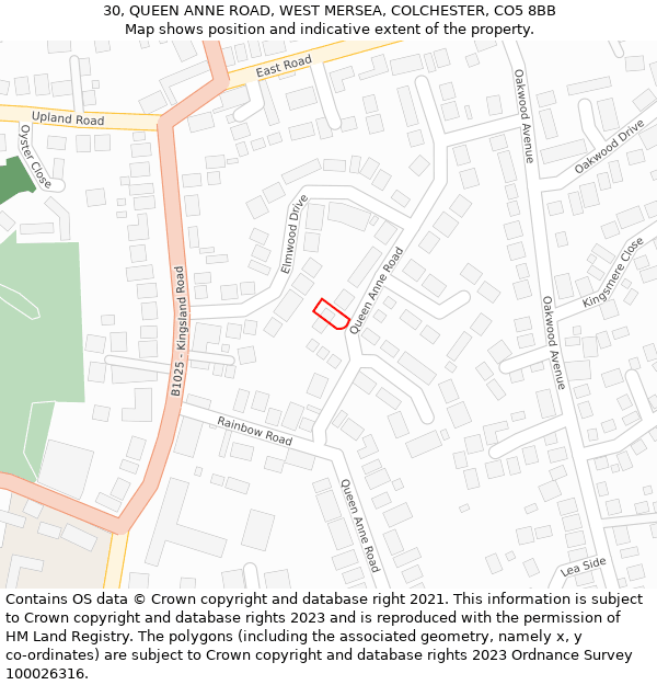 30, QUEEN ANNE ROAD, WEST MERSEA, COLCHESTER, CO5 8BB: Location map and indicative extent of plot