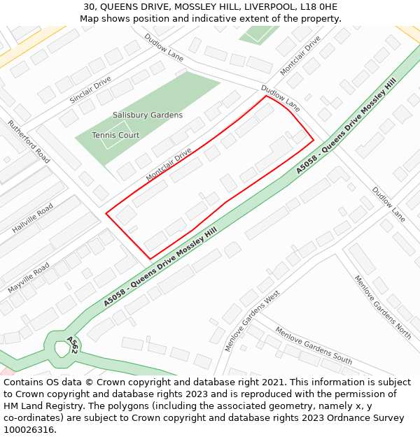 30, QUEENS DRIVE, MOSSLEY HILL, LIVERPOOL, L18 0HE: Location map and indicative extent of plot