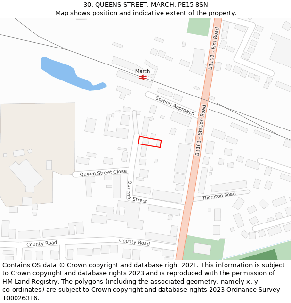 30, QUEENS STREET, MARCH, PE15 8SN: Location map and indicative extent of plot