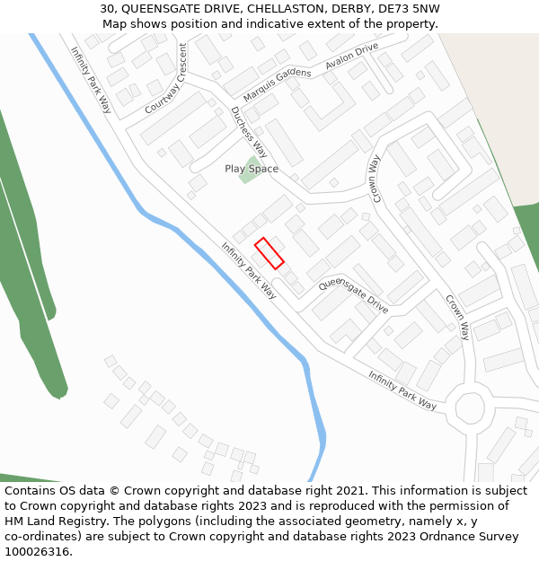 30, QUEENSGATE DRIVE, CHELLASTON, DERBY, DE73 5NW: Location map and indicative extent of plot
