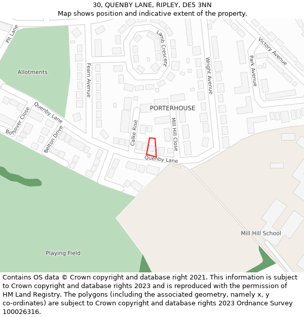 30, QUENBY LANE, RIPLEY, DE5 3NN: Location map and indicative extent of plot
