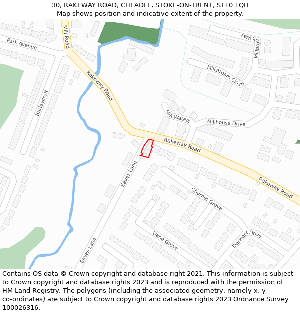 30, RAKEWAY ROAD, CHEADLE, STOKE-ON-TRENT, ST10 1QH: Location map and indicative extent of plot