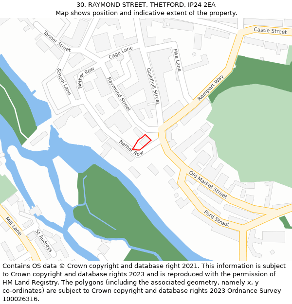 30, RAYMOND STREET, THETFORD, IP24 2EA: Location map and indicative extent of plot