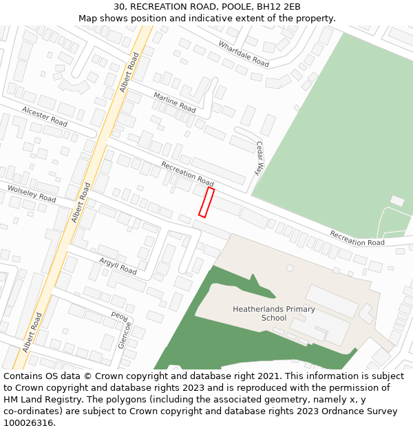 30, RECREATION ROAD, POOLE, BH12 2EB: Location map and indicative extent of plot
