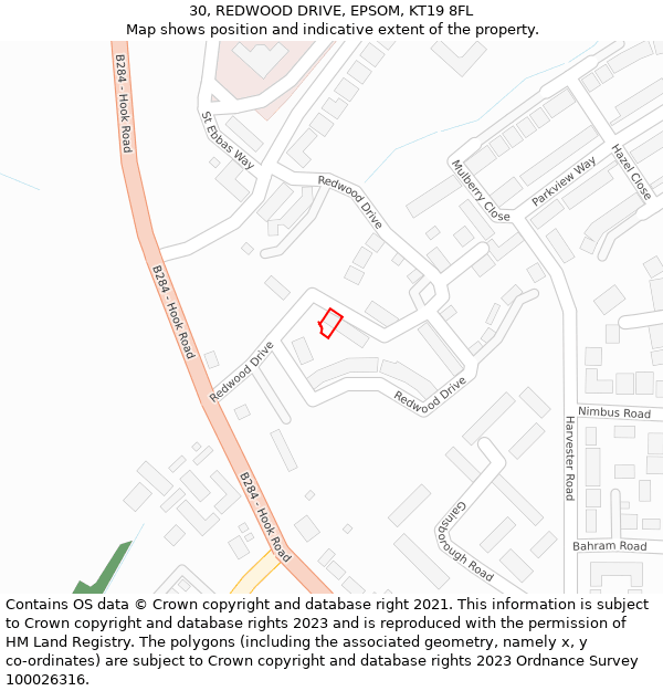 30, REDWOOD DRIVE, EPSOM, KT19 8FL: Location map and indicative extent of plot