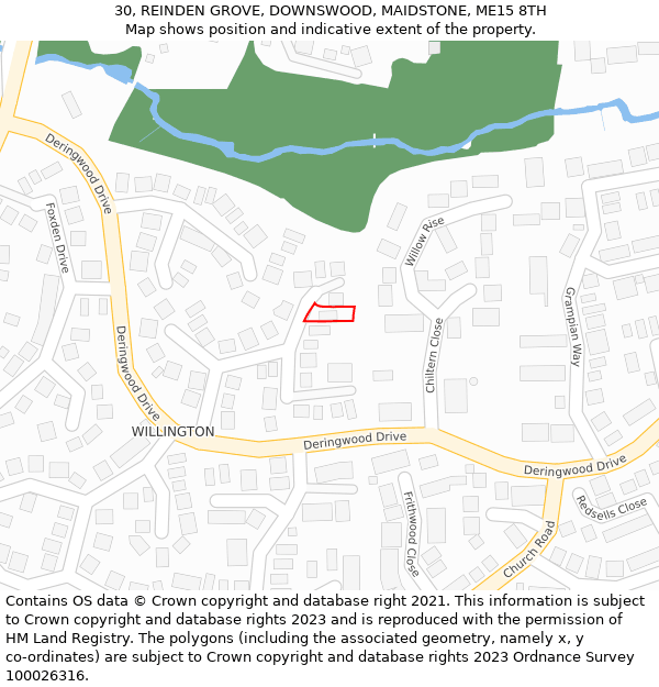 30, REINDEN GROVE, DOWNSWOOD, MAIDSTONE, ME15 8TH: Location map and indicative extent of plot
