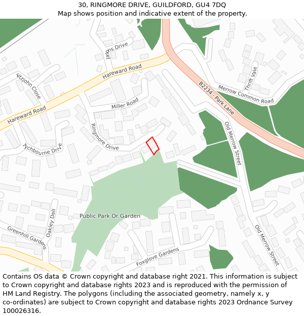 30, RINGMORE DRIVE, GUILDFORD, GU4 7DQ: Location map and indicative extent of plot