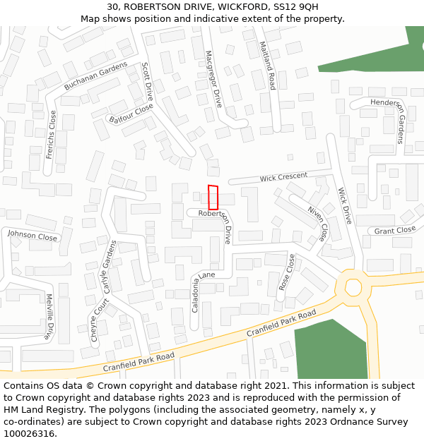 30, ROBERTSON DRIVE, WICKFORD, SS12 9QH: Location map and indicative extent of plot