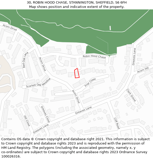 30, ROBIN HOOD CHASE, STANNINGTON, SHEFFIELD, S6 6FH: Location map and indicative extent of plot