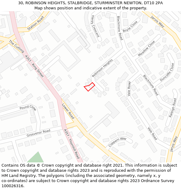 30, ROBINSON HEIGHTS, STALBRIDGE, STURMINSTER NEWTON, DT10 2PA: Location map and indicative extent of plot