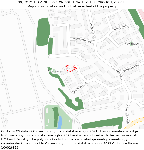 30, ROSYTH AVENUE, ORTON SOUTHGATE, PETERBOROUGH, PE2 6SL: Location map and indicative extent of plot