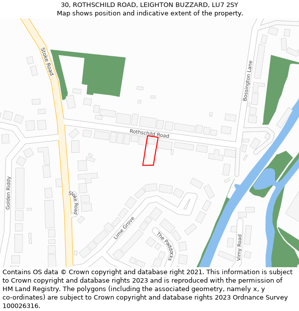 30, ROTHSCHILD ROAD, LEIGHTON BUZZARD, LU7 2SY: Location map and indicative extent of plot