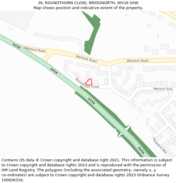 30, ROUNDTHORN CLOSE, BRIDGNORTH, WV16 5AW: Location map and indicative extent of plot