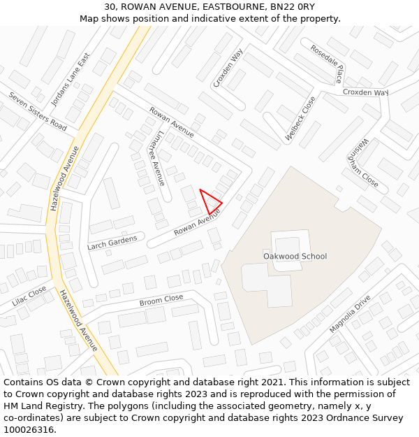 30, ROWAN AVENUE, EASTBOURNE, BN22 0RY: Location map and indicative extent of plot