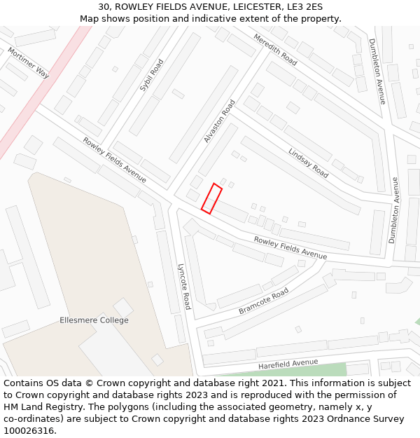 30, ROWLEY FIELDS AVENUE, LEICESTER, LE3 2ES: Location map and indicative extent of plot