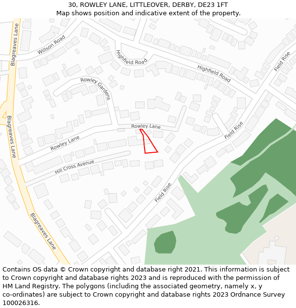 30, ROWLEY LANE, LITTLEOVER, DERBY, DE23 1FT: Location map and indicative extent of plot