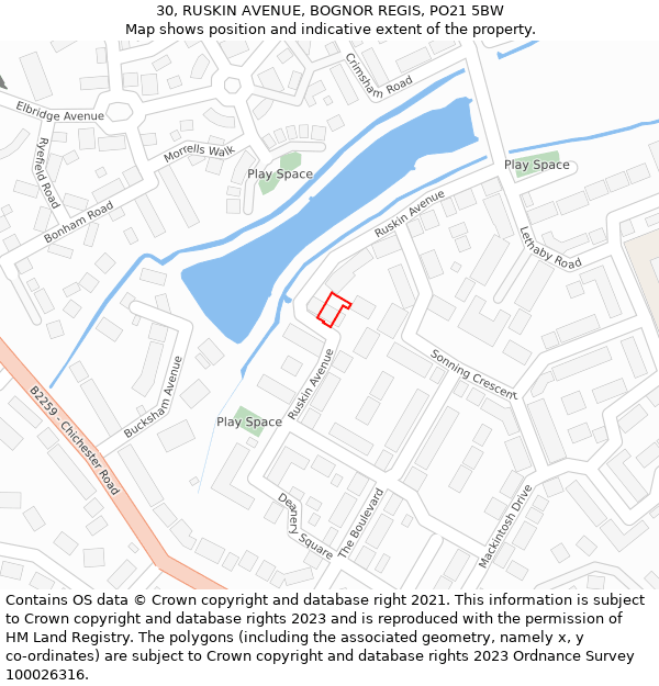 30, RUSKIN AVENUE, BOGNOR REGIS, PO21 5BW: Location map and indicative extent of plot