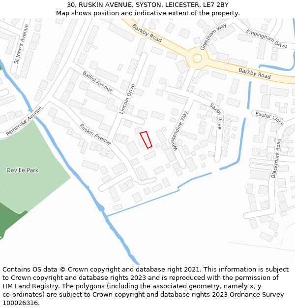 30, RUSKIN AVENUE, SYSTON, LEICESTER, LE7 2BY: Location map and indicative extent of plot