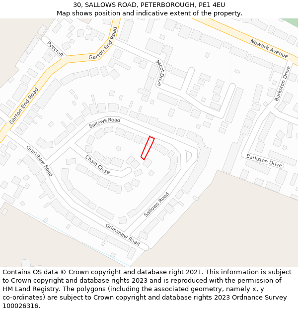 30, SALLOWS ROAD, PETERBOROUGH, PE1 4EU: Location map and indicative extent of plot