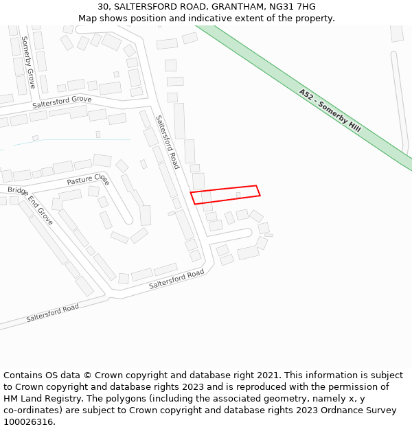 30, SALTERSFORD ROAD, GRANTHAM, NG31 7HG: Location map and indicative extent of plot