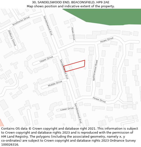 30, SANDELSWOOD END, BEACONSFIELD, HP9 2AE: Location map and indicative extent of plot