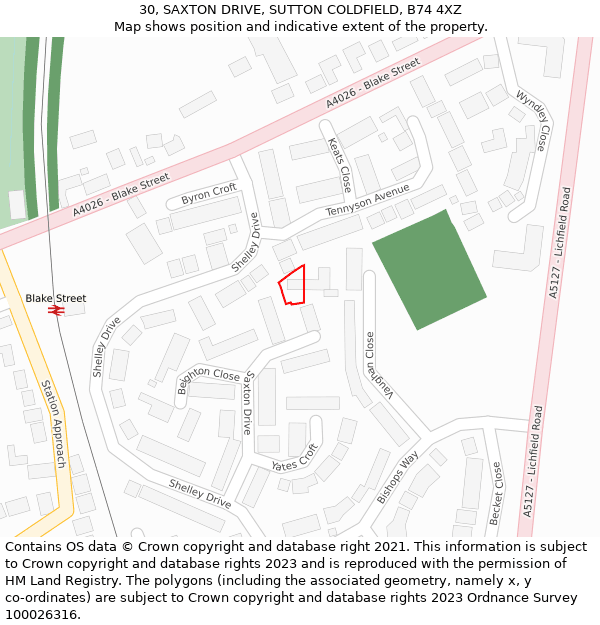 30, SAXTON DRIVE, SUTTON COLDFIELD, B74 4XZ: Location map and indicative extent of plot