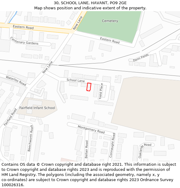 30, SCHOOL LANE, HAVANT, PO9 2GE: Location map and indicative extent of plot