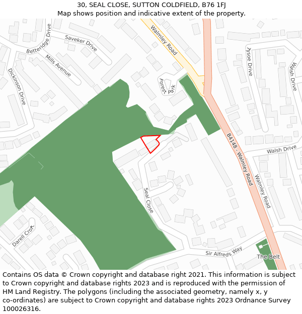 30, SEAL CLOSE, SUTTON COLDFIELD, B76 1FJ: Location map and indicative extent of plot