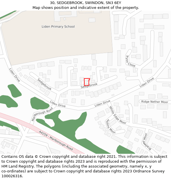 30, SEDGEBROOK, SWINDON, SN3 6EY: Location map and indicative extent of plot