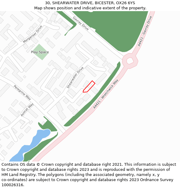 30, SHEARWATER DRIVE, BICESTER, OX26 6YS: Location map and indicative extent of plot