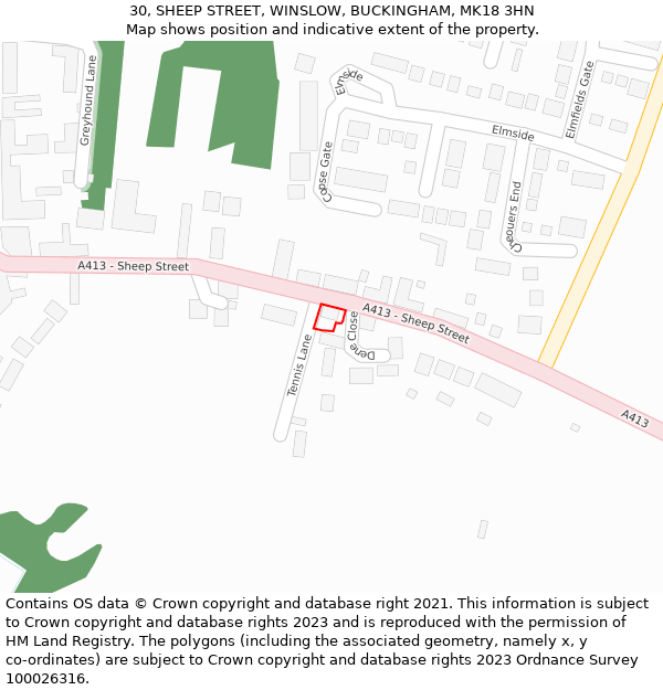 30, SHEEP STREET, WINSLOW, BUCKINGHAM, MK18 3HN: Location map and indicative extent of plot