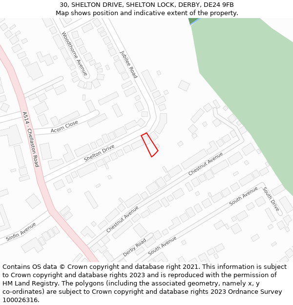30, SHELTON DRIVE, SHELTON LOCK, DERBY, DE24 9FB: Location map and indicative extent of plot