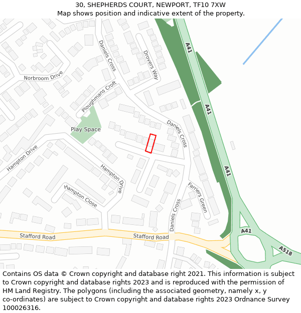 30, SHEPHERDS COURT, NEWPORT, TF10 7XW: Location map and indicative extent of plot