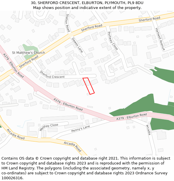 30, SHERFORD CRESCENT, ELBURTON, PLYMOUTH, PL9 8DU: Location map and indicative extent of plot