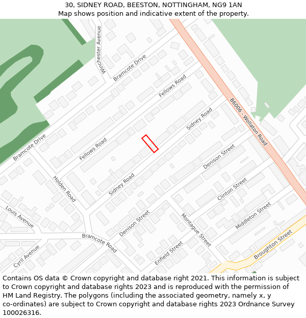 30, SIDNEY ROAD, BEESTON, NOTTINGHAM, NG9 1AN: Location map and indicative extent of plot