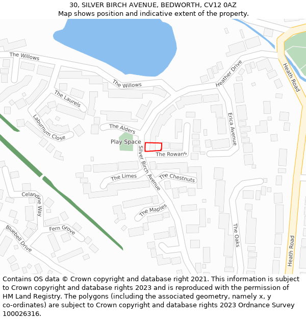 30, SILVER BIRCH AVENUE, BEDWORTH, CV12 0AZ: Location map and indicative extent of plot