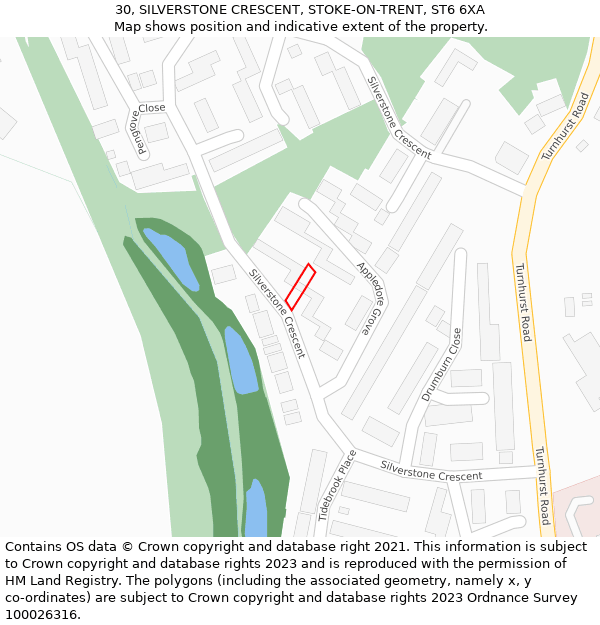 30, SILVERSTONE CRESCENT, STOKE-ON-TRENT, ST6 6XA: Location map and indicative extent of plot
