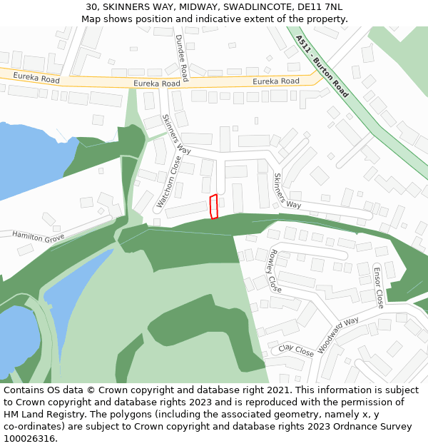 30, SKINNERS WAY, MIDWAY, SWADLINCOTE, DE11 7NL: Location map and indicative extent of plot