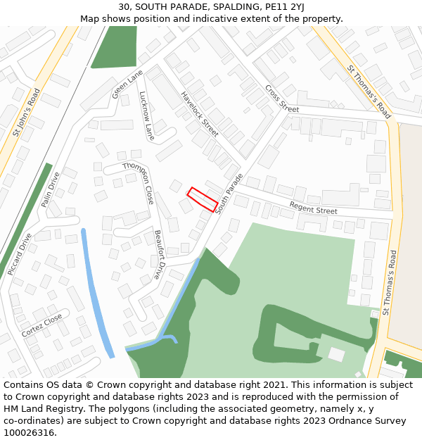 30, SOUTH PARADE, SPALDING, PE11 2YJ: Location map and indicative extent of plot