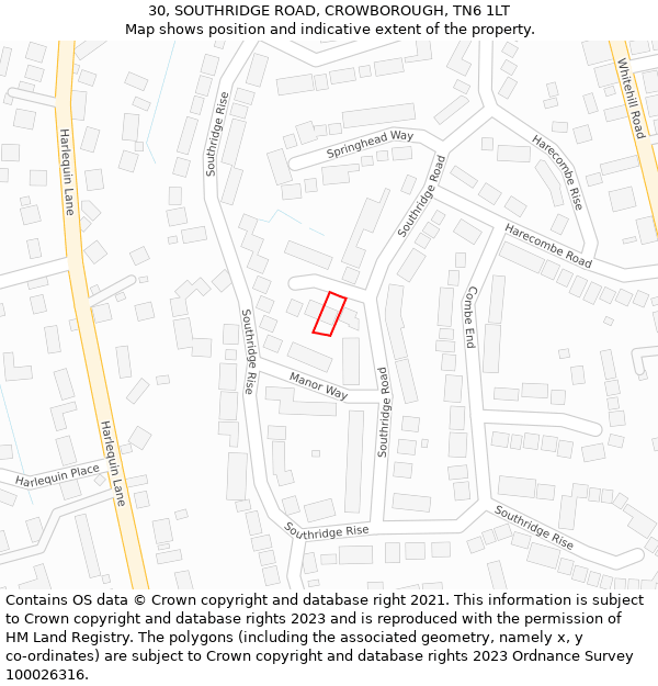 30, SOUTHRIDGE ROAD, CROWBOROUGH, TN6 1LT: Location map and indicative extent of plot