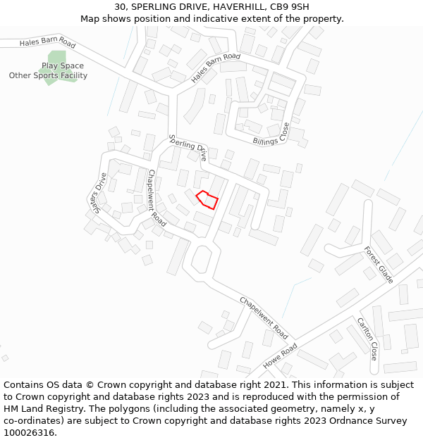 30, SPERLING DRIVE, HAVERHILL, CB9 9SH: Location map and indicative extent of plot