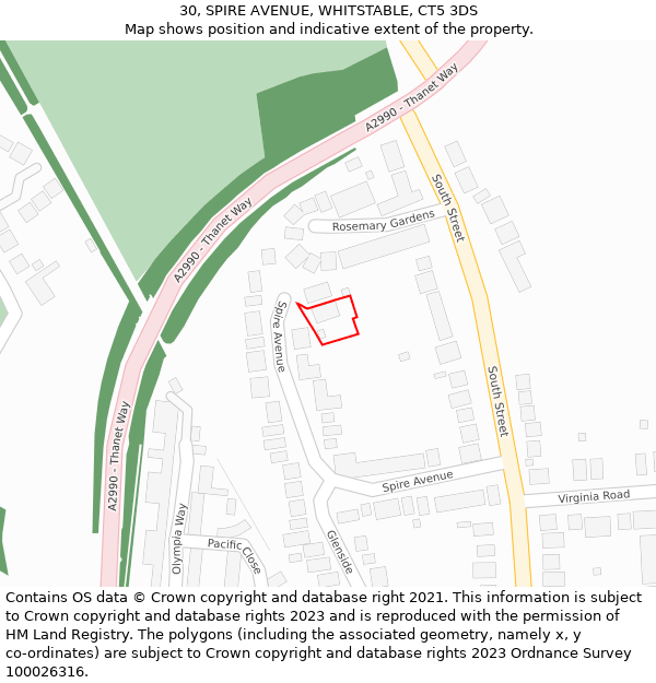 30, SPIRE AVENUE, WHITSTABLE, CT5 3DS: Location map and indicative extent of plot