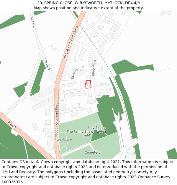 30, SPRING CLOSE, WIRKSWORTH, MATLOCK, DE4 4JA: Location map and indicative extent of plot